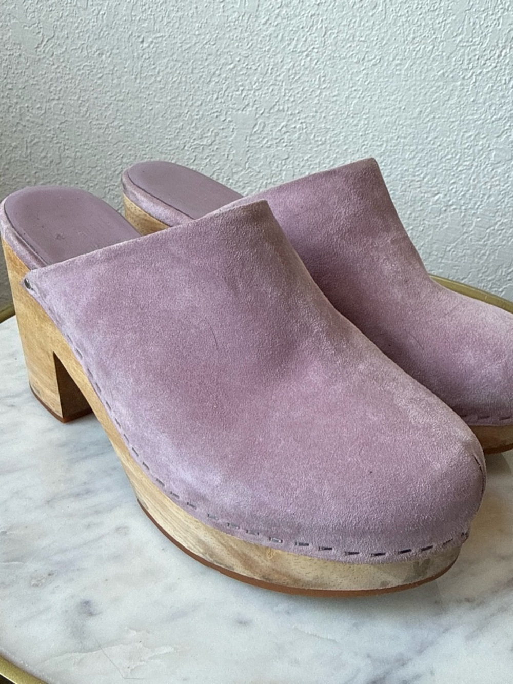 Charlotte Stone Lavender Suede Clog Mules - Picture 3 of 7